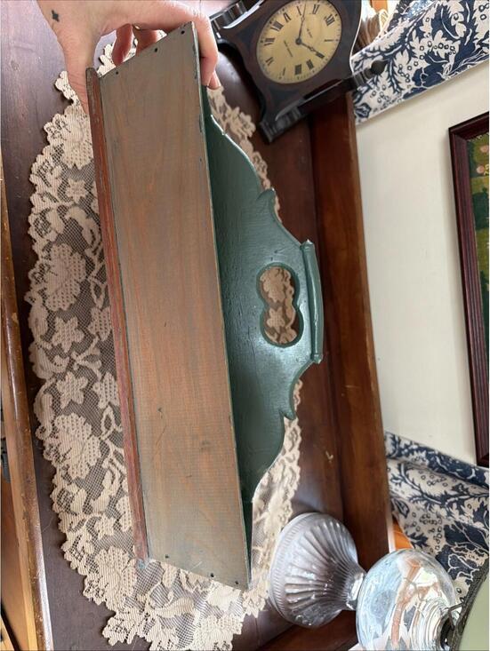 Antique wood cutlery caddy Green Paint utensil carrier Centerpiece Country Farm - Picture 8 of 13